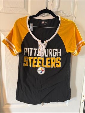 Pittsburgh Steelers Lace-Up Raglan Tee - Black & Gold